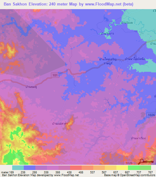 Ban Sakhon,Thailand Elevation Map