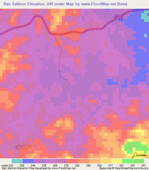 Ban Sakhon,Thailand Elevation Map