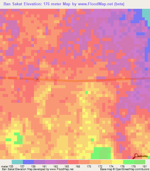 Ban Sakat,Thailand Elevation Map