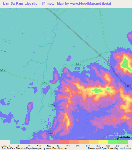 Ban Sa Kam,Thailand Elevation Map