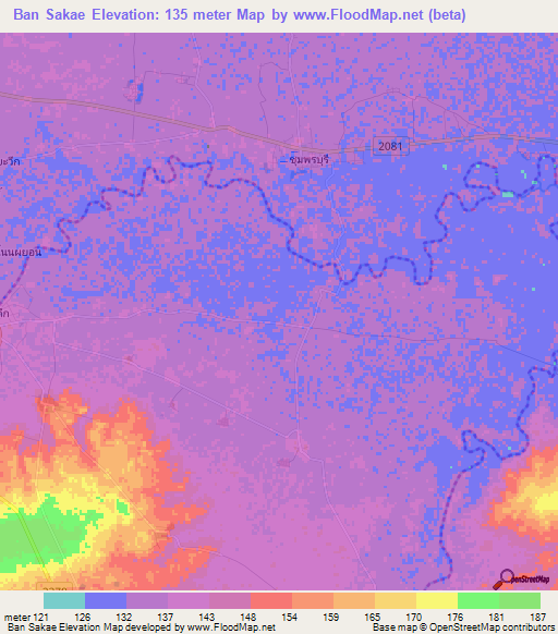 Ban Sakae,Thailand Elevation Map