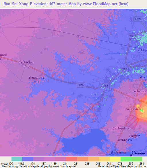 Ban Sai Yong,Thailand Elevation Map