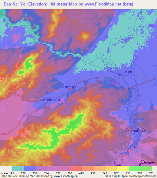 Ban Sai Yoi,Thailand Elevation Map