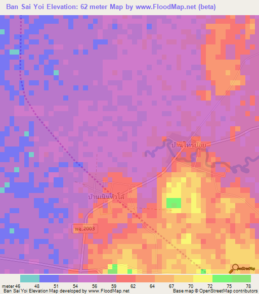 Ban Sai Yoi,Thailand Elevation Map
