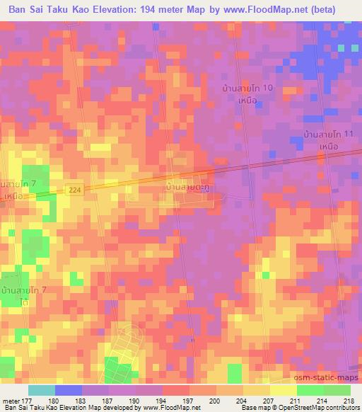 Ban Sai Taku Kao,Thailand Elevation Map