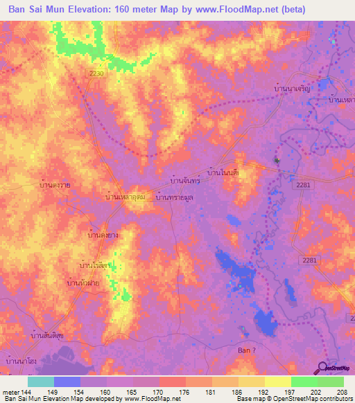 Ban Sai Mun,Thailand Elevation Map