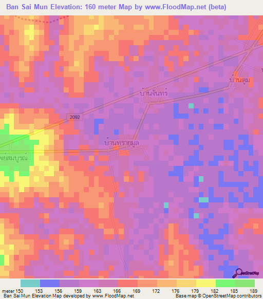 Ban Sai Mun,Thailand Elevation Map