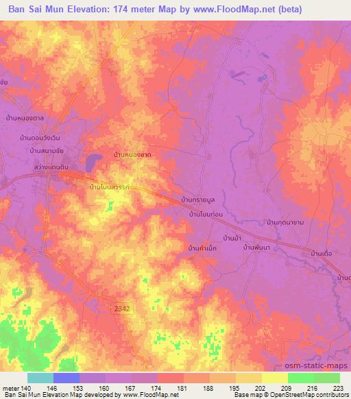 Ban Sai Mun,Thailand Elevation Map