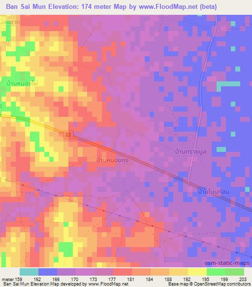 Ban Sai Mun,Thailand Elevation Map