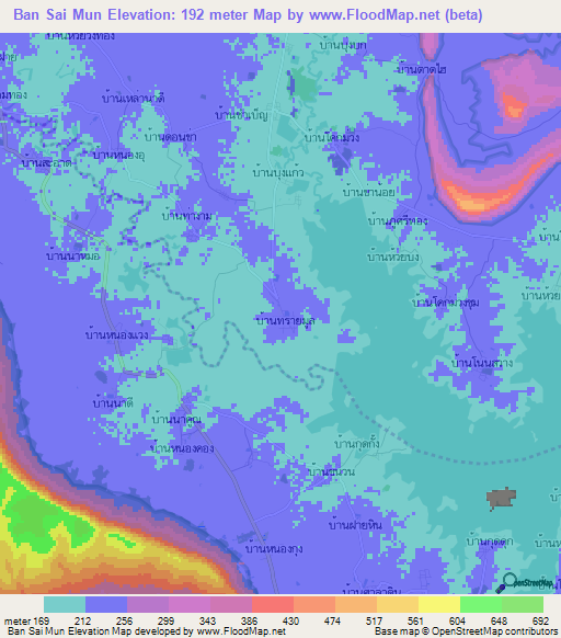 Ban Sai Mun,Thailand Elevation Map