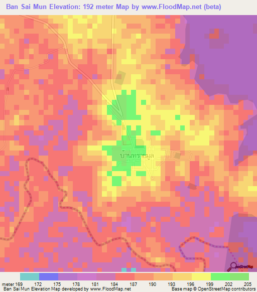 Ban Sai Mun,Thailand Elevation Map