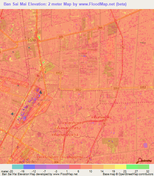 Ban Sai Mai,Thailand Elevation Map