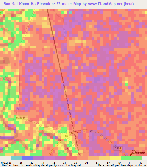 Ban Sai Kham Ho,Thailand Elevation Map