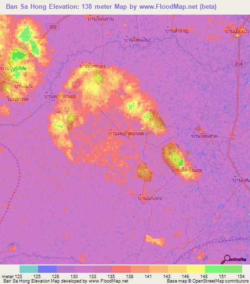 Ban Sa Hong,Thailand Elevation Map