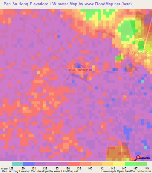 Ban Sa Hong,Thailand Elevation Map