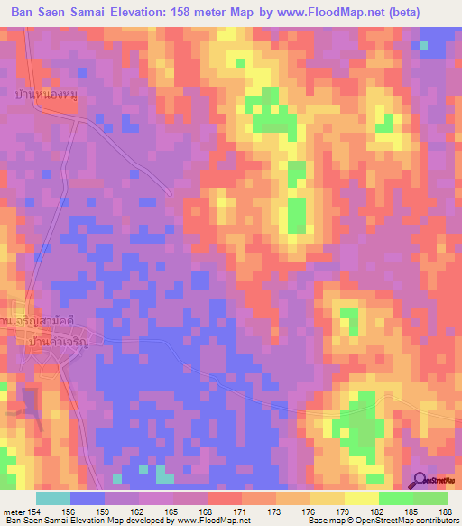 Ban Saen Samai,Thailand Elevation Map