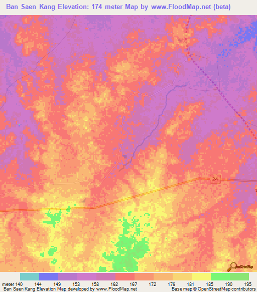 Ban Saen Kang,Thailand Elevation Map