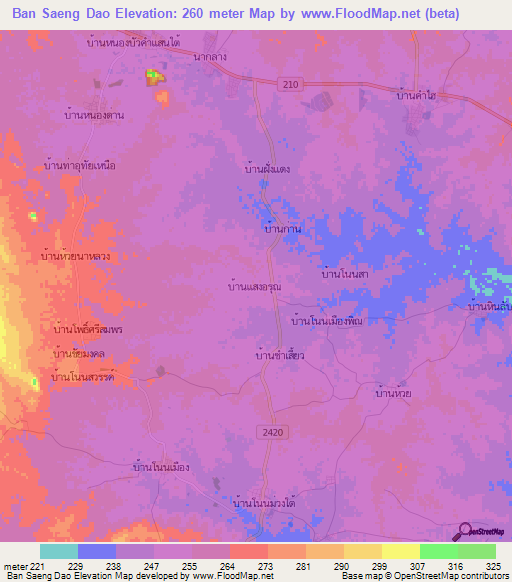 Ban Saeng Dao,Thailand Elevation Map
