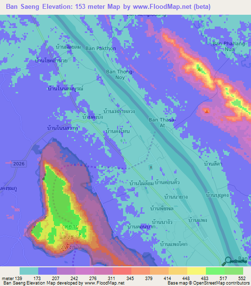 Ban Saeng,Thailand Elevation Map
