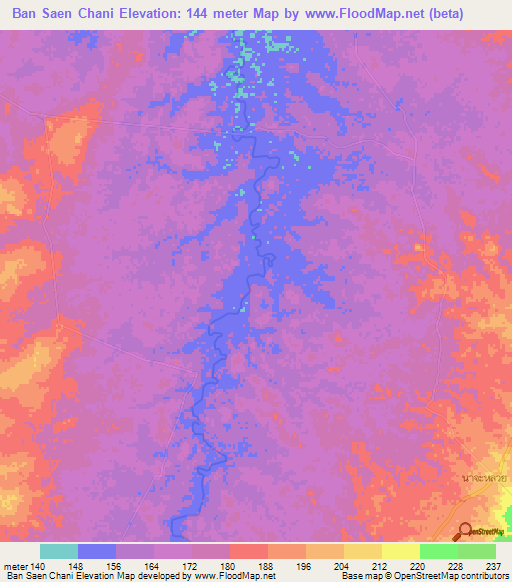 Ban Saen Chani,Thailand Elevation Map
