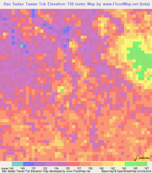 Ban Sadao Tawan Tok,Thailand Elevation Map