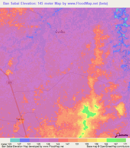 Ban Sabai,Thailand Elevation Map