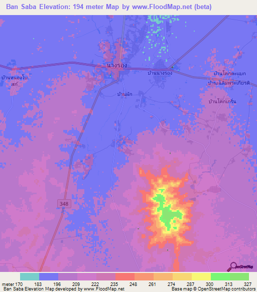 Ban Saba,Thailand Elevation Map