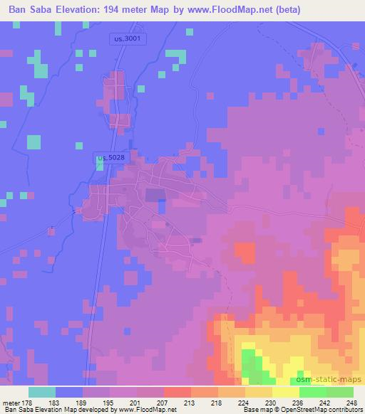 Ban Saba,Thailand Elevation Map