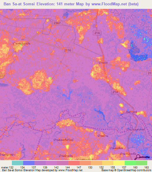 Ban Sa-at Somsi,Thailand Elevation Map