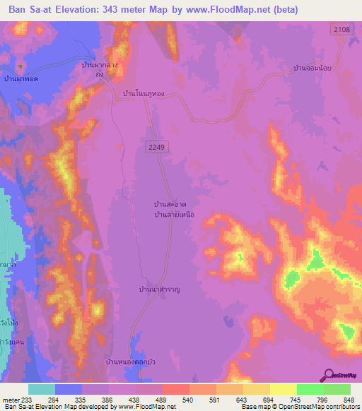 Ban Sa-at,Thailand Elevation Map