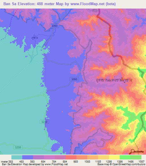 Ban Sa,Thailand Elevation Map