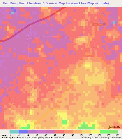 Ban Rung Rusi,Thailand Elevation Map