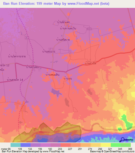 Ban Run,Thailand Elevation Map