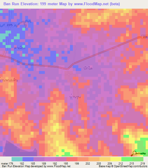 Ban Run,Thailand Elevation Map