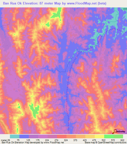 Ban Rua Ok,Thailand Elevation Map