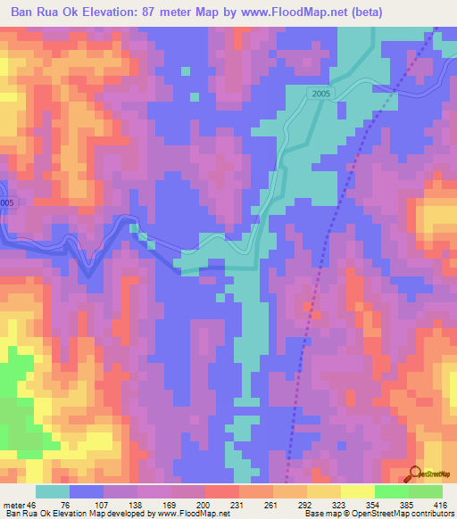 Ban Rua Ok,Thailand Elevation Map