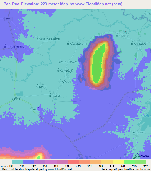 Ban Rua,Thailand Elevation Map