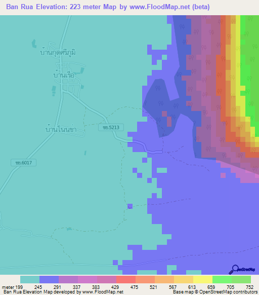 Ban Rua,Thailand Elevation Map