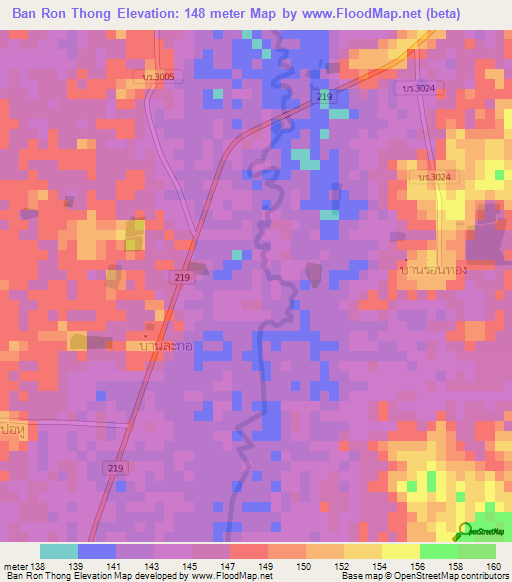Ban Ron Thong,Thailand Elevation Map