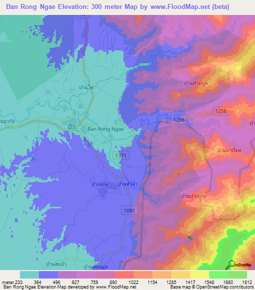 Ban Rong Ngae,Thailand Elevation Map