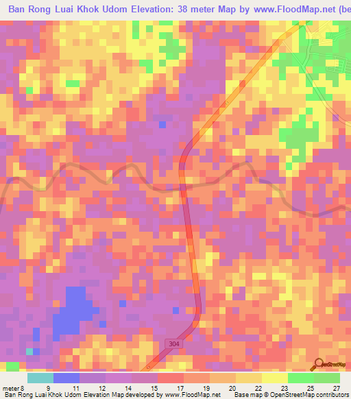 Ban Rong Luai Khok Udom,Thailand Elevation Map