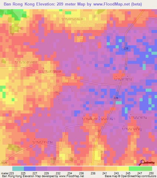 Ban Rong Kong,Thailand Elevation Map