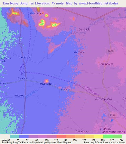 Ban Rong Bong Tai,Thailand Elevation Map
