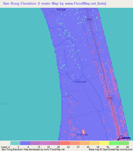 Ban Rong,Thailand Elevation Map