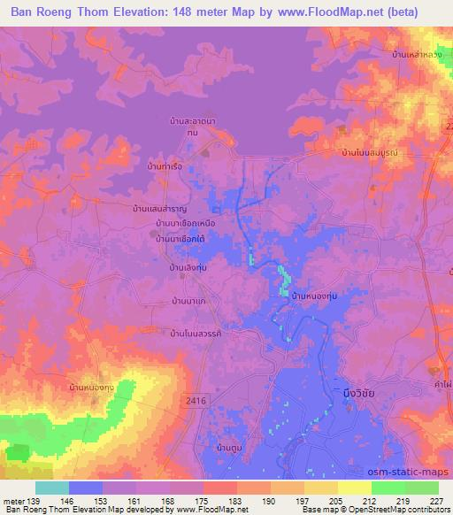 Ban Roeng Thom,Thailand Elevation Map