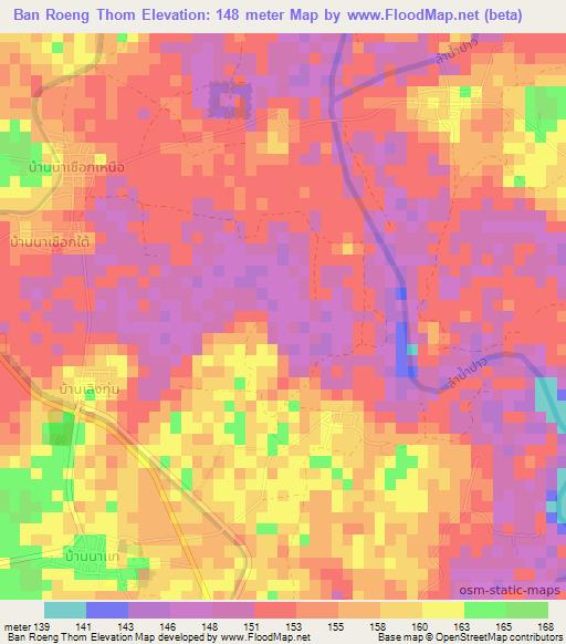 Ban Roeng Thom,Thailand Elevation Map