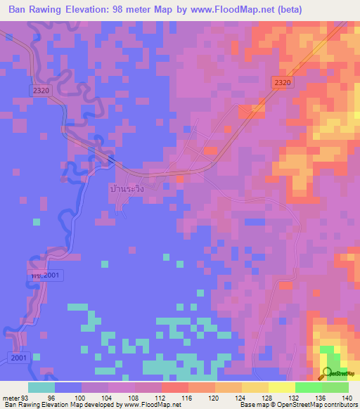 Ban Rawing,Thailand Elevation Map
