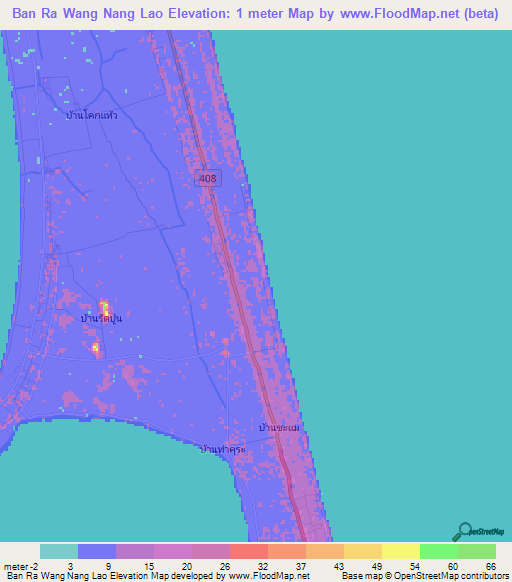 Ban Ra Wang Nang Lao,Thailand Elevation Map