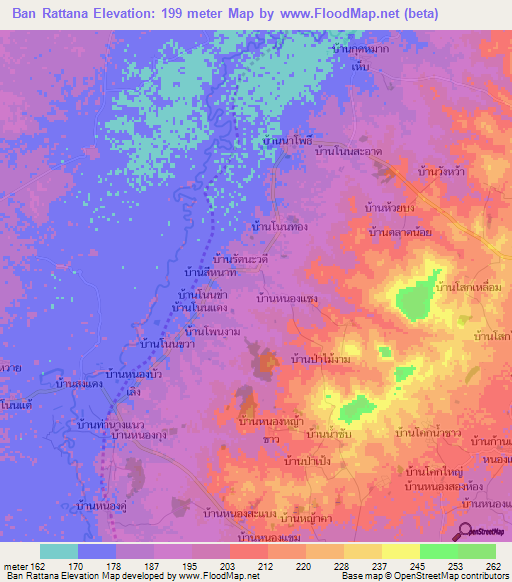 Ban Rattana,Thailand Elevation Map