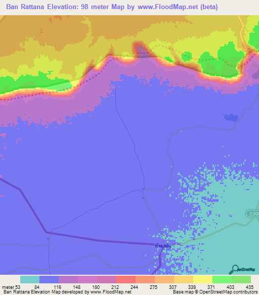 Ban Rattana,Thailand Elevation Map